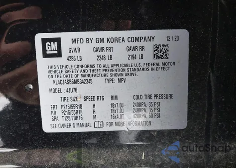 2021 Buick Encore Preferred z USA, uszkodzony, nr VIN KL4CJASB6MB342345